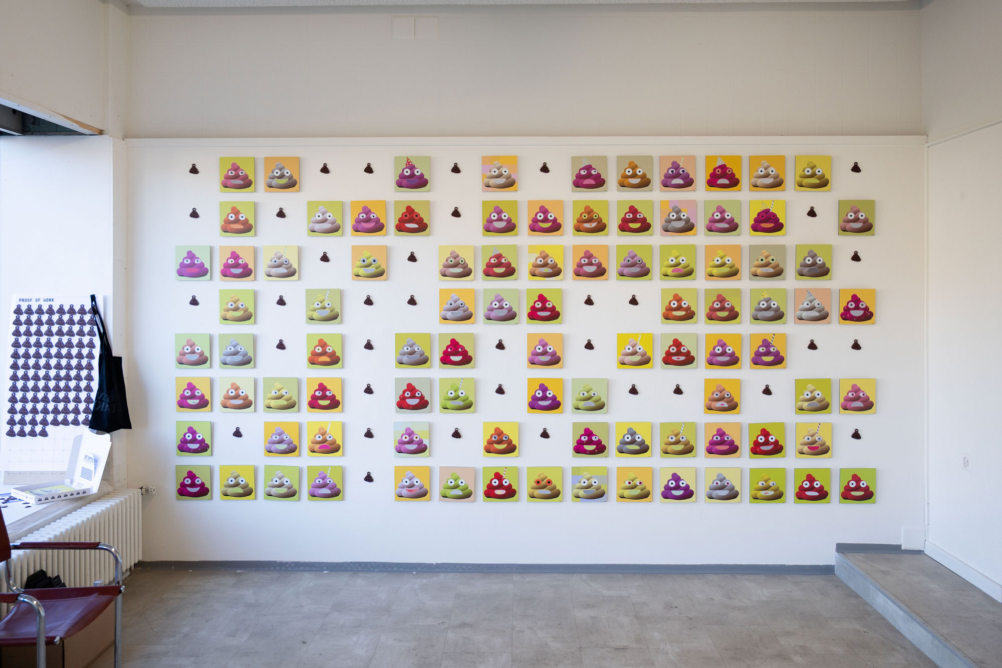 The CRTSHT wall after the first draw, with missing prints replaced by plaques